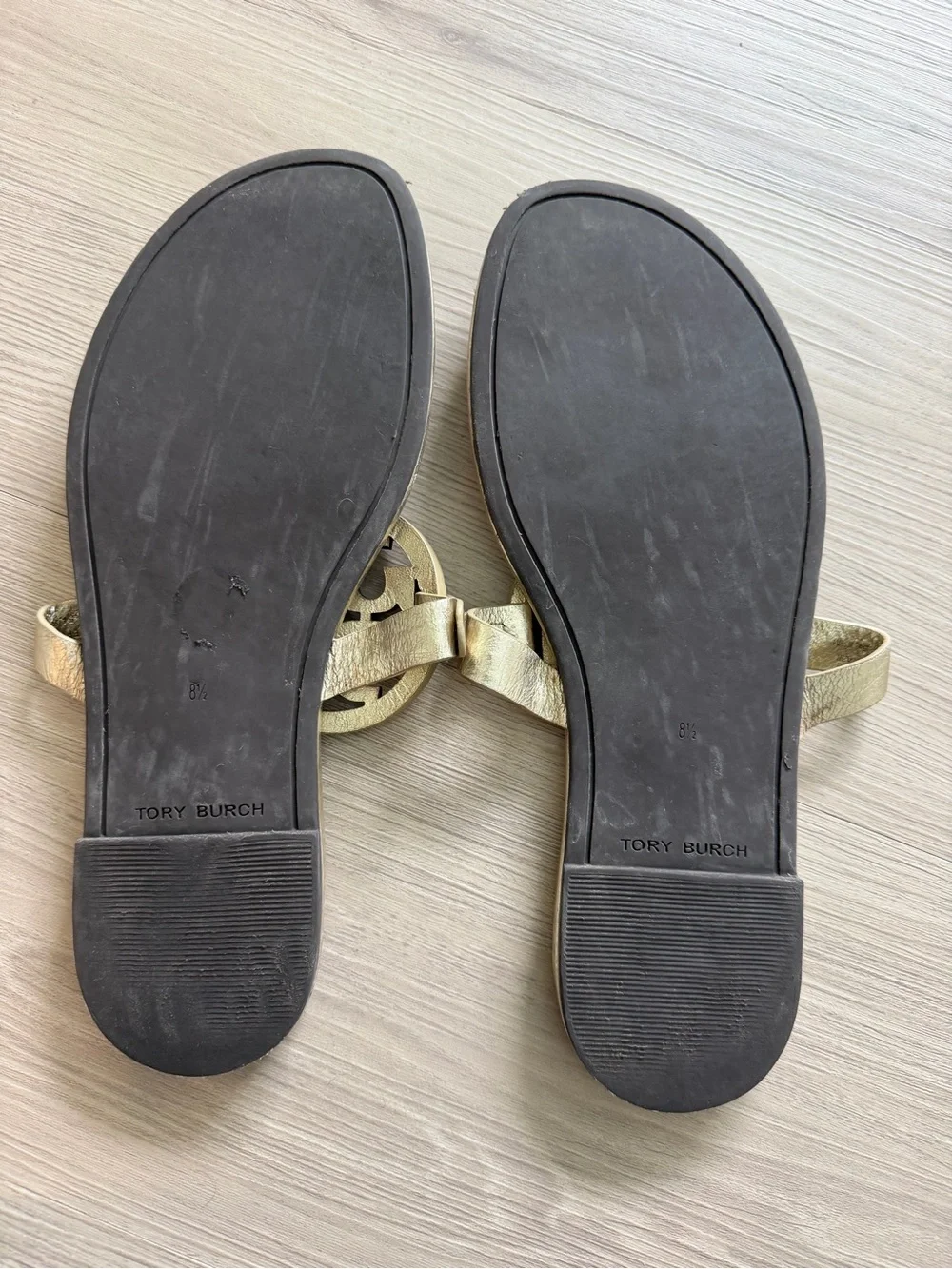 Tory Burch Metallic Gold Logo Thong Sandals